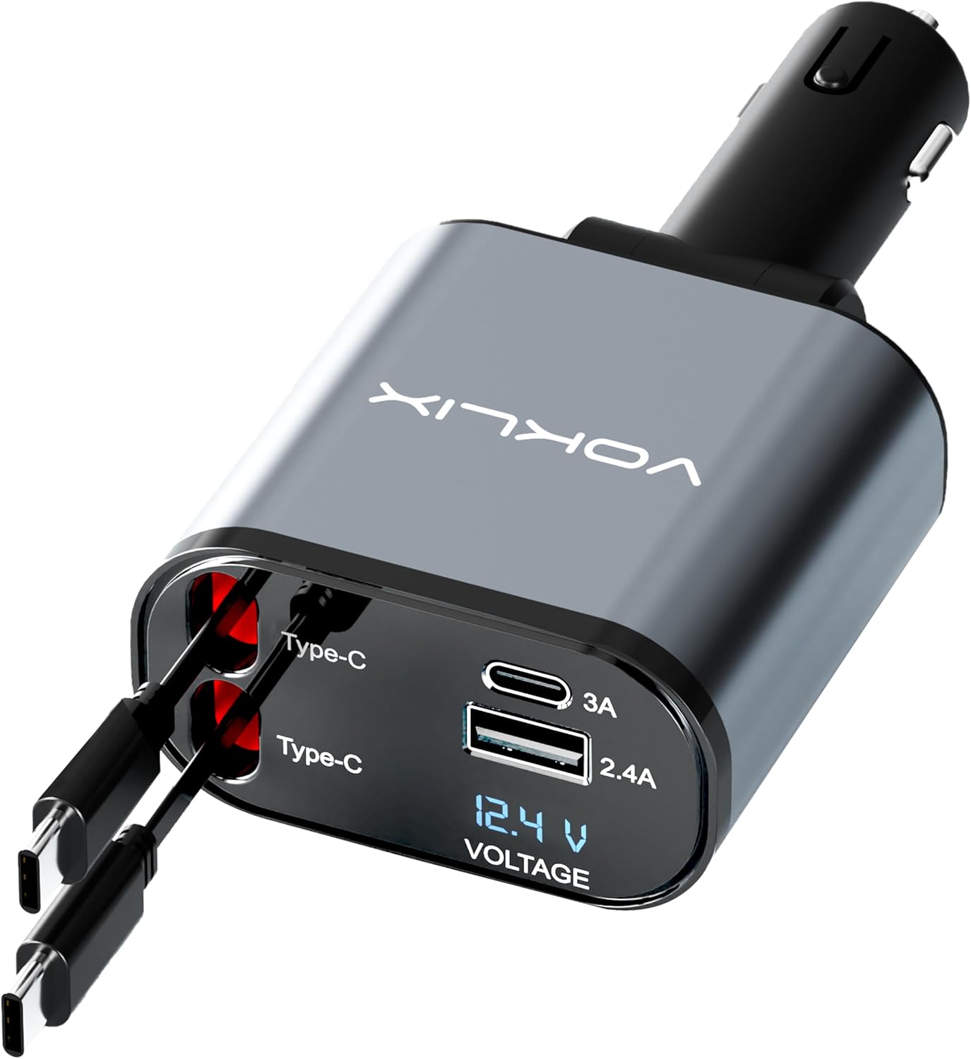 4-in-1 Retractable Car Charger – Dual Type-C